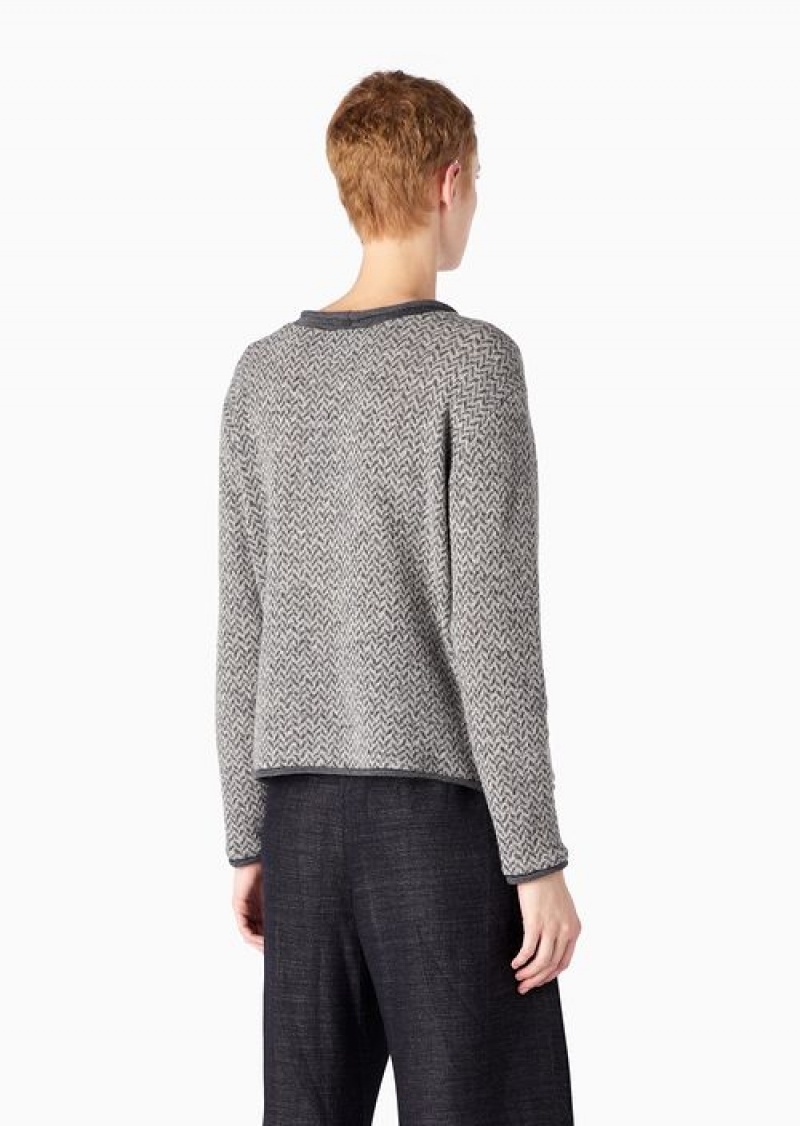 Grey Emporio Armani Icon Virgin-wool Herringbone Jacquard Jumper | EA-SN56671