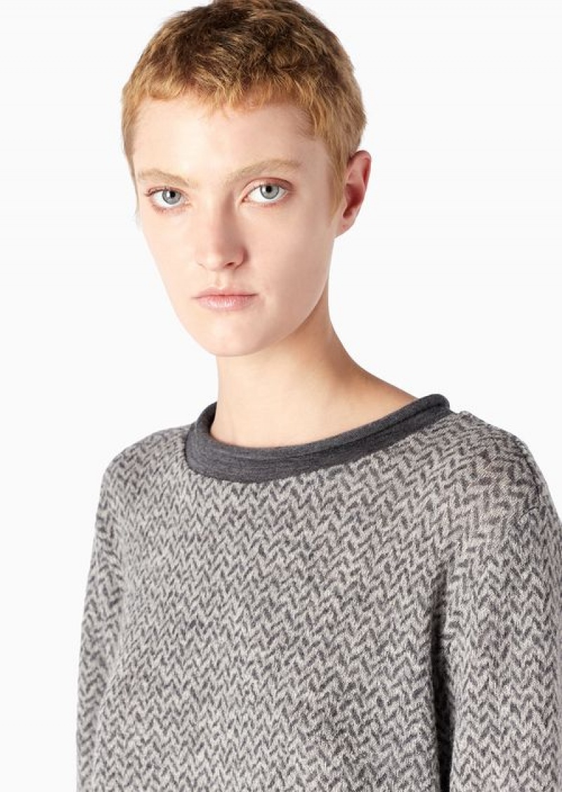 Grey Emporio Armani Icon Virgin-wool Herringbone Jacquard Jumper | EA-SN56671