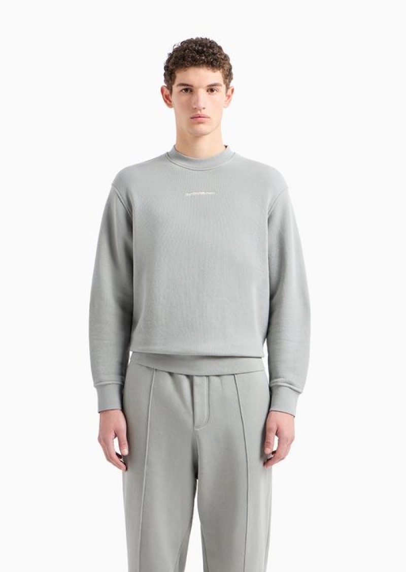 Grey Emporio Armani Jersey Sweatshirt With Diagonal Weave And Logo Embroidery | EA-SN58567