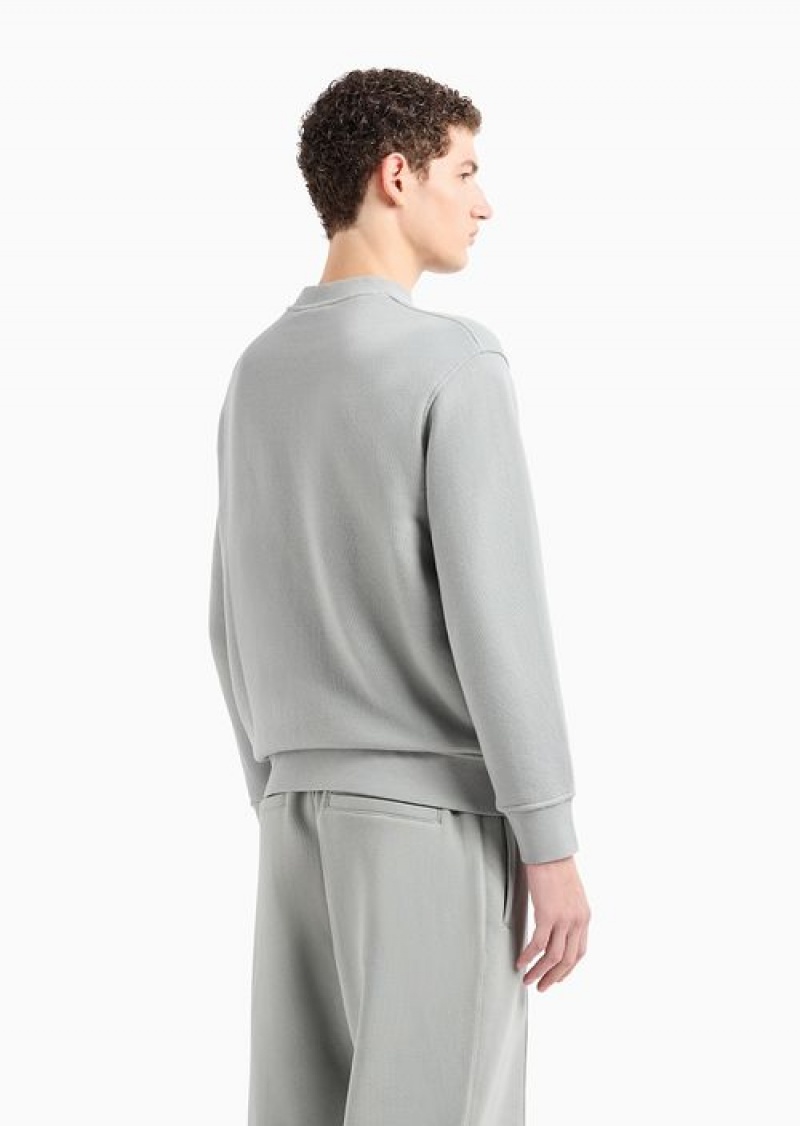 Grey Emporio Armani Jersey Sweatshirt With Diagonal Weave And Logo Embroidery | EA-SN58567