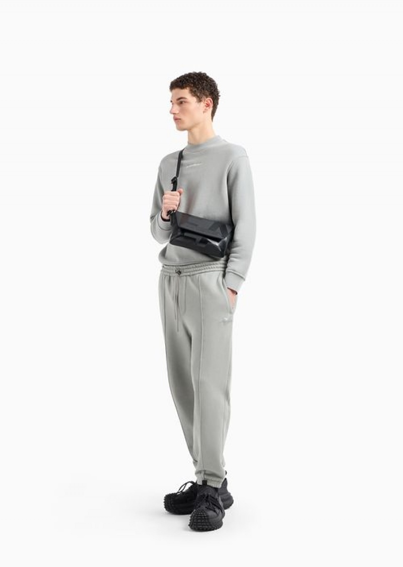 Grey Emporio Armani Jersey Sweatshirt With Diagonal Weave And Logo Embroidery | EA-SN58567