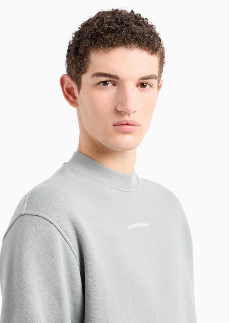 Grey Emporio Armani Jersey Sweatshirt With Diagonal Weave And Logo Embroidery | EA-SN58567