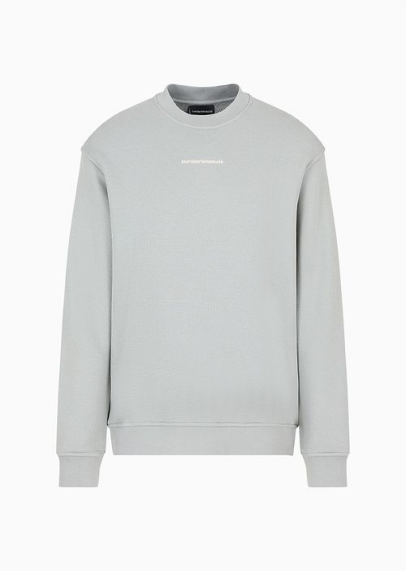 Grey Emporio Armani Jersey Sweatshirt With Diagonal Weave And Logo Embroidery | EA-SN58567