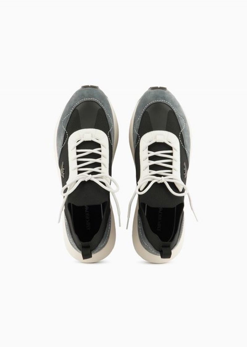 Grey Emporio Armani Knit Sneakers With Suede Details | EA-SN58923