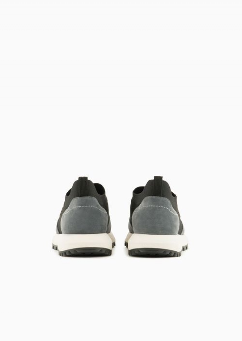 Grey Emporio Armani Knit Sneakers With Suede Details | EA-SN58923