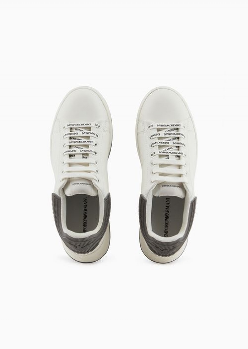 Grey Emporio Armani Leather Sneakers With Contrasting Rubber Back | EA-SN57231