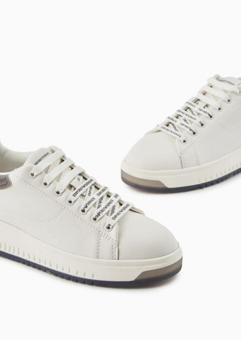 Grey Emporio Armani Leather Sneakers With Contrasting Rubber Back | EA-SN57231