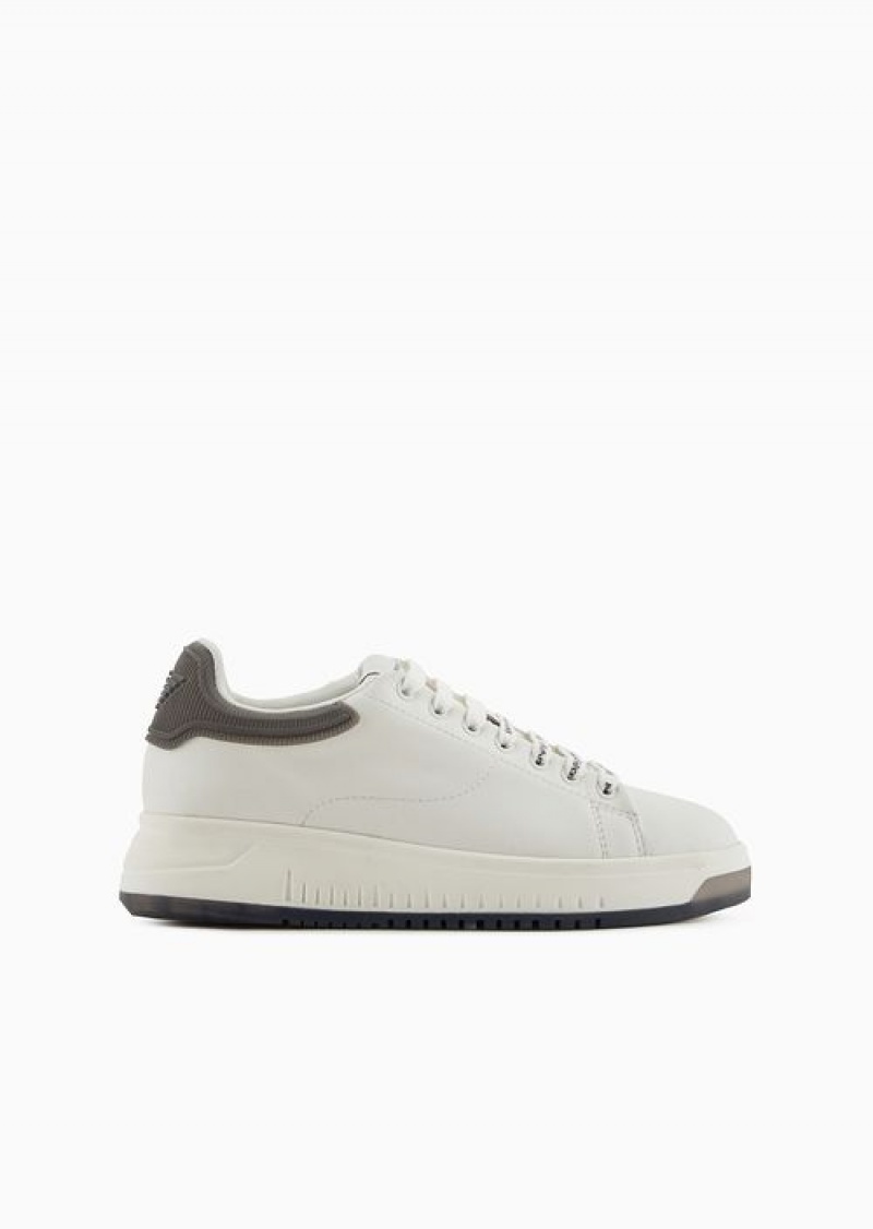 Grey Emporio Armani Leather Sneakers With Contrasting Rubber Back | EA-SN57231