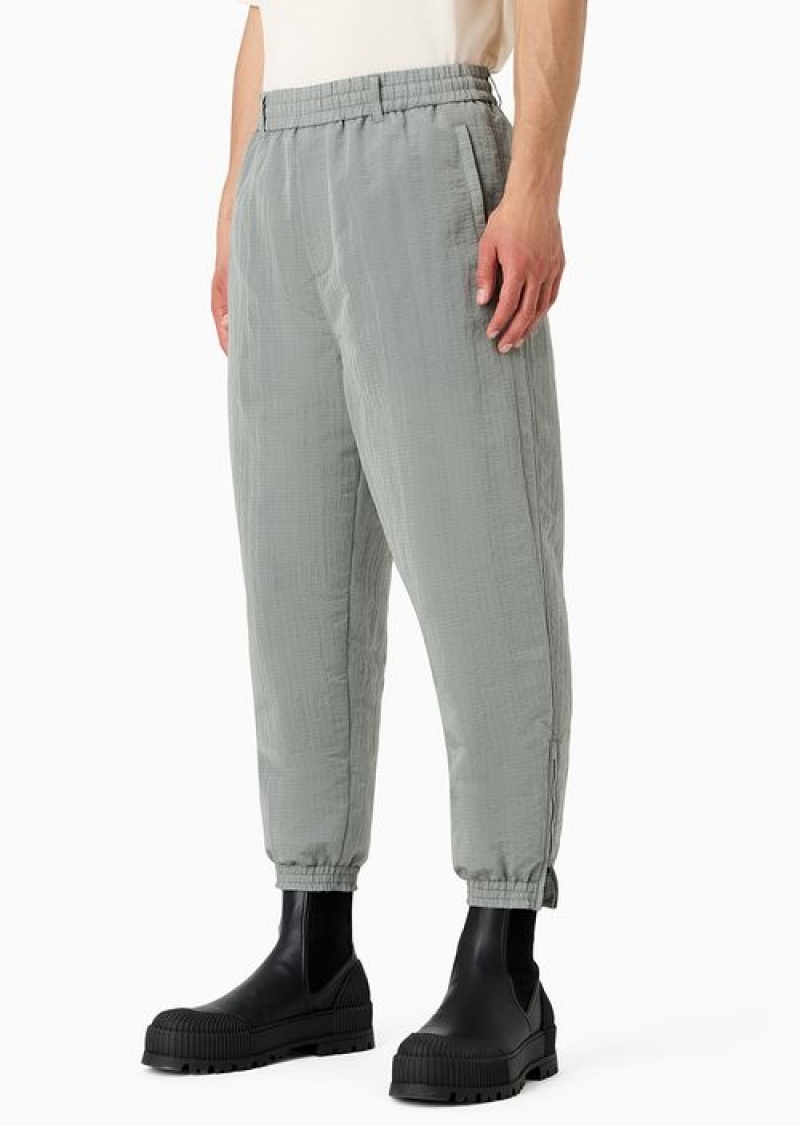 Grey Emporio Armani Light Nylon Seersucker Trousers With Stretch Hem And Zip | EA-SN58418