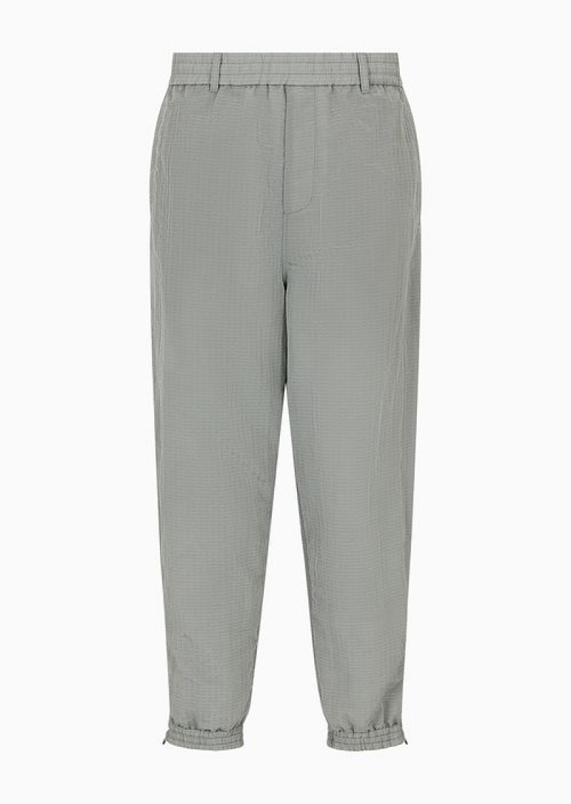 Grey Emporio Armani Light Nylon Seersucker Trousers With Stretch Hem And Zip | EA-SN58418