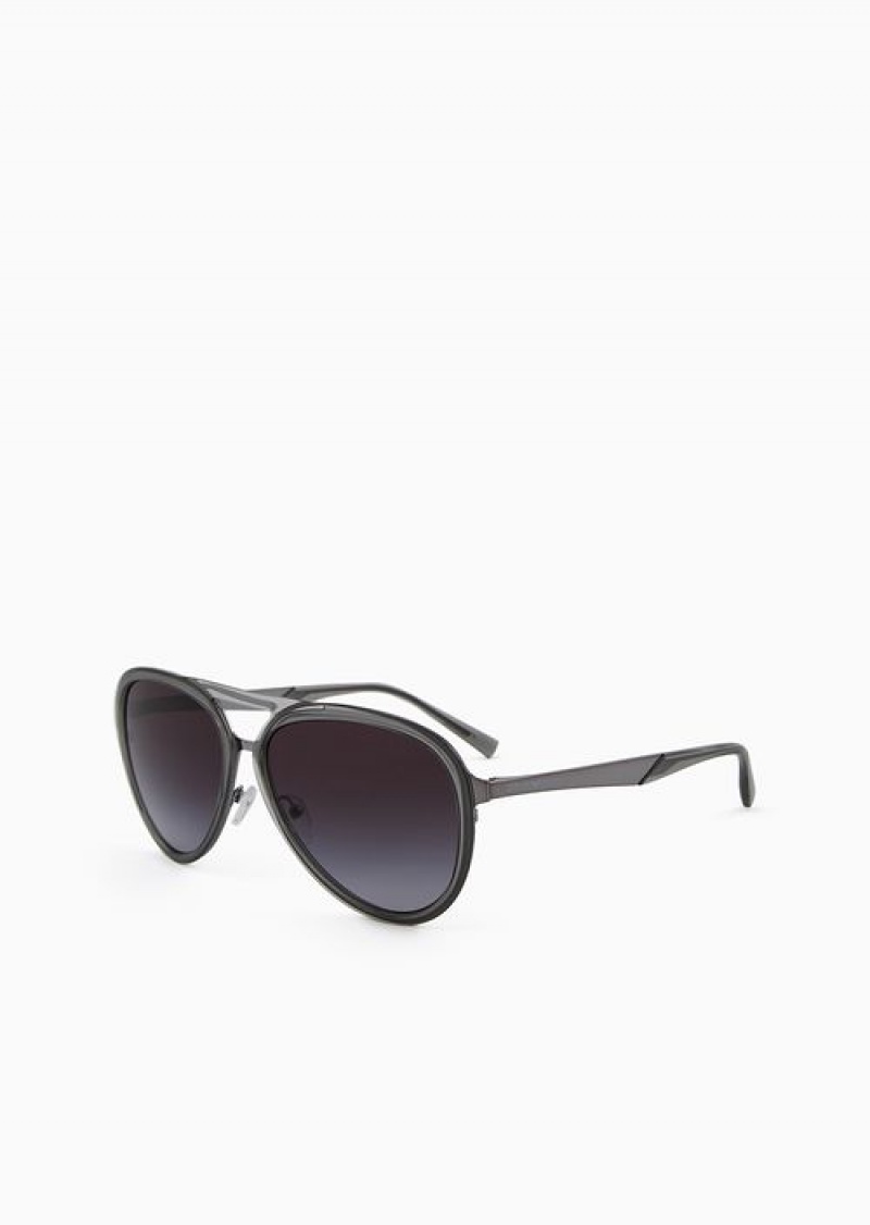 Grey Emporio Armani Men’s Aviator Sunglasses | EA-SN59404