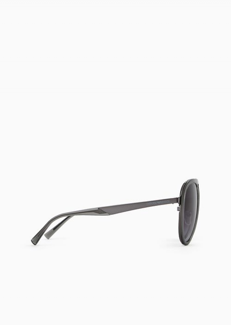 Grey Emporio Armani Men’s Aviator Sunglasses | EA-SN59404