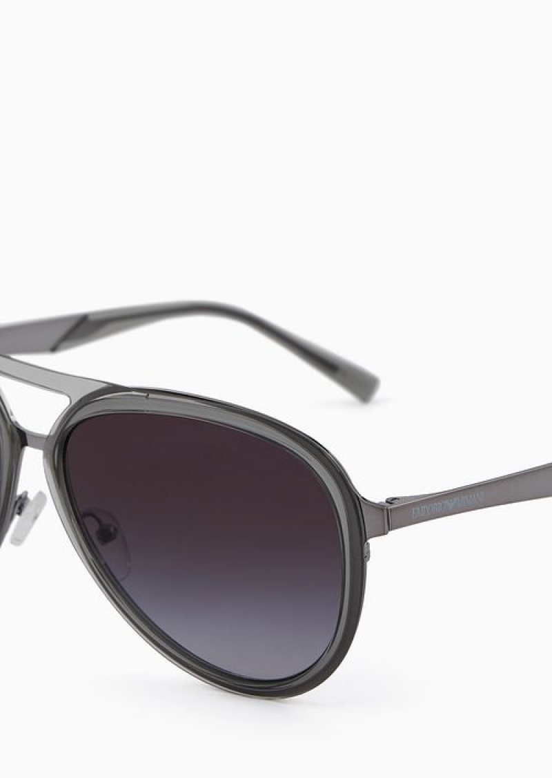 Grey Emporio Armani Men’s Aviator Sunglasses | EA-SN59404