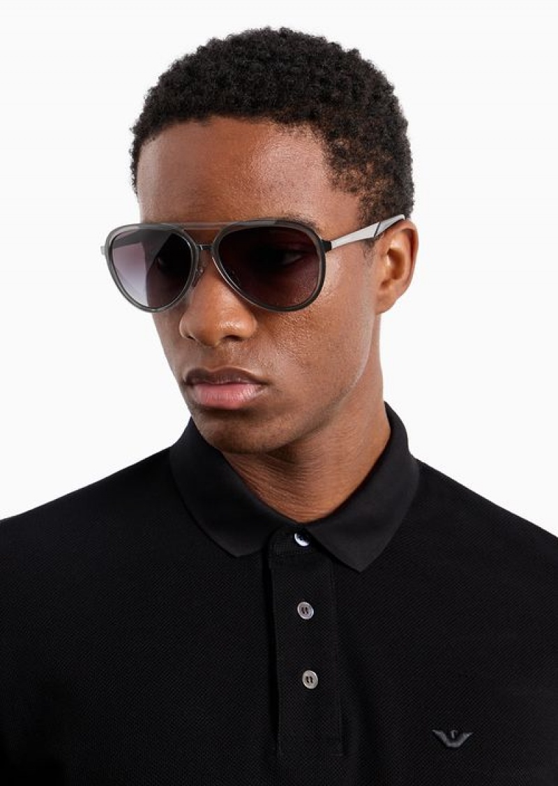 Grey Emporio Armani Men’s Aviator Sunglasses | EA-SN59404