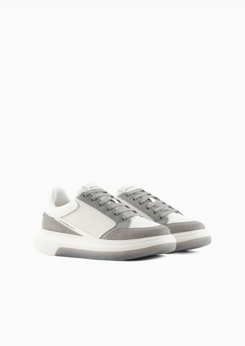 Grey Emporio Armani Mesh And Suede Sneakers With Side Logo | EA-SN58935