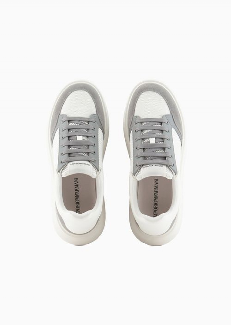 Grey Emporio Armani Mesh And Suede Sneakers With Side Logo | EA-SN58935