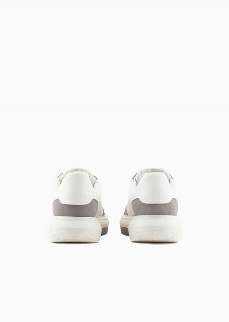 Grey Emporio Armani Mesh And Suede Sneakers With Side Logo | EA-SN58935