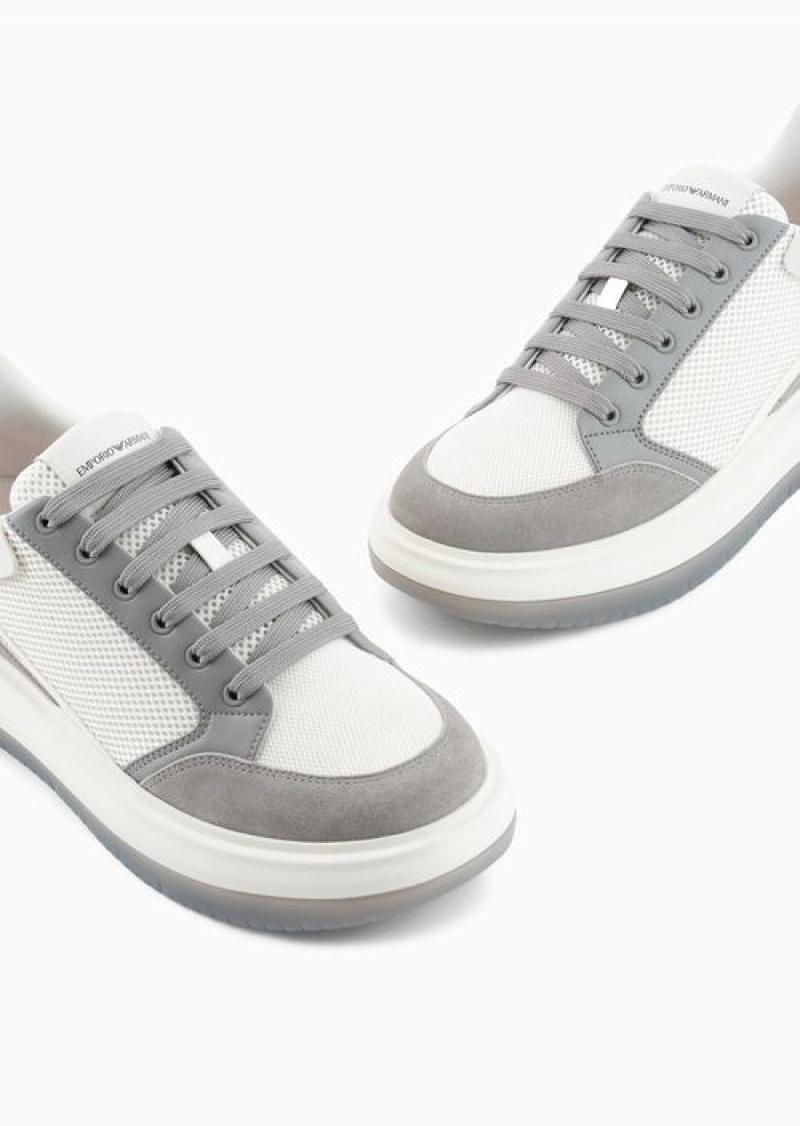 Grey Emporio Armani Mesh And Suede Sneakers With Side Logo | EA-SN58935