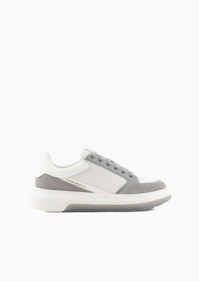 Grey Emporio Armani Mesh And Suede Sneakers With Side Logo | EA-SN58935