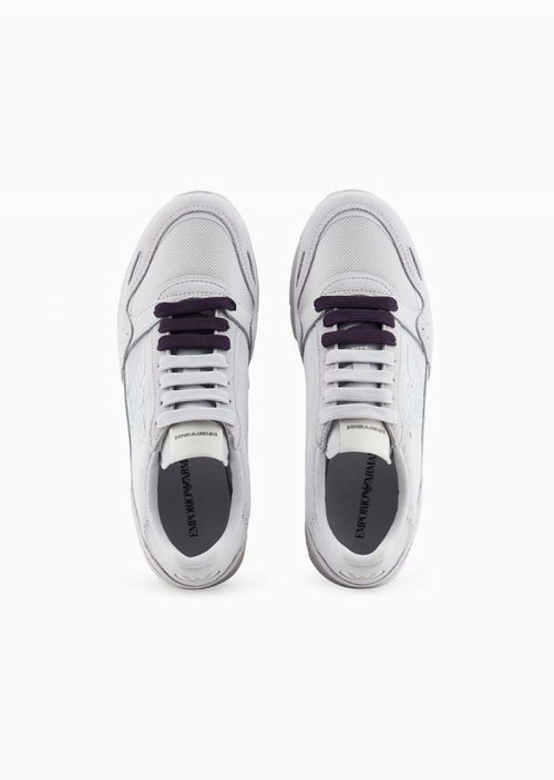 Grey Emporio Armani Mesh Sneakers With Suede Details And Eagle Patch | EA-SN57181