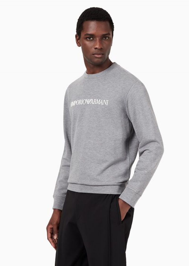 Grey Emporio Armani Modal-blend Sweatshirt With Logo Print | EA-SN58537