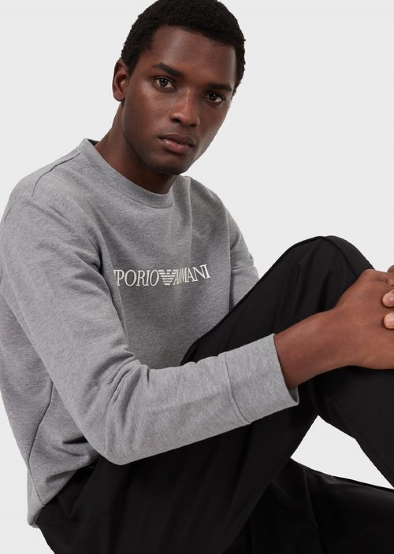 Grey Emporio Armani Modal-blend Sweatshirt With Logo Print | EA-SN58537