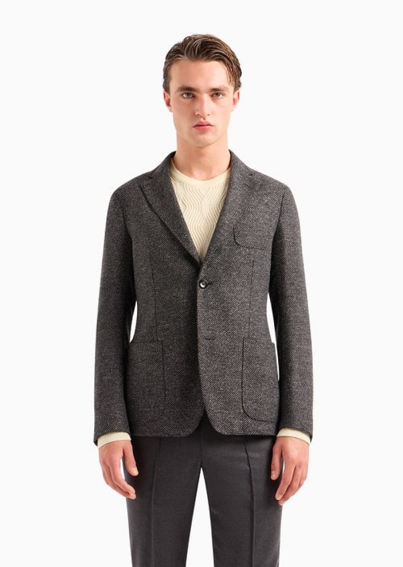 Grey Emporio Armani Modern-fit Single-breasted Jacket In A Virgin Wool Blend Knit-effect Bouclé | EA-SN57804