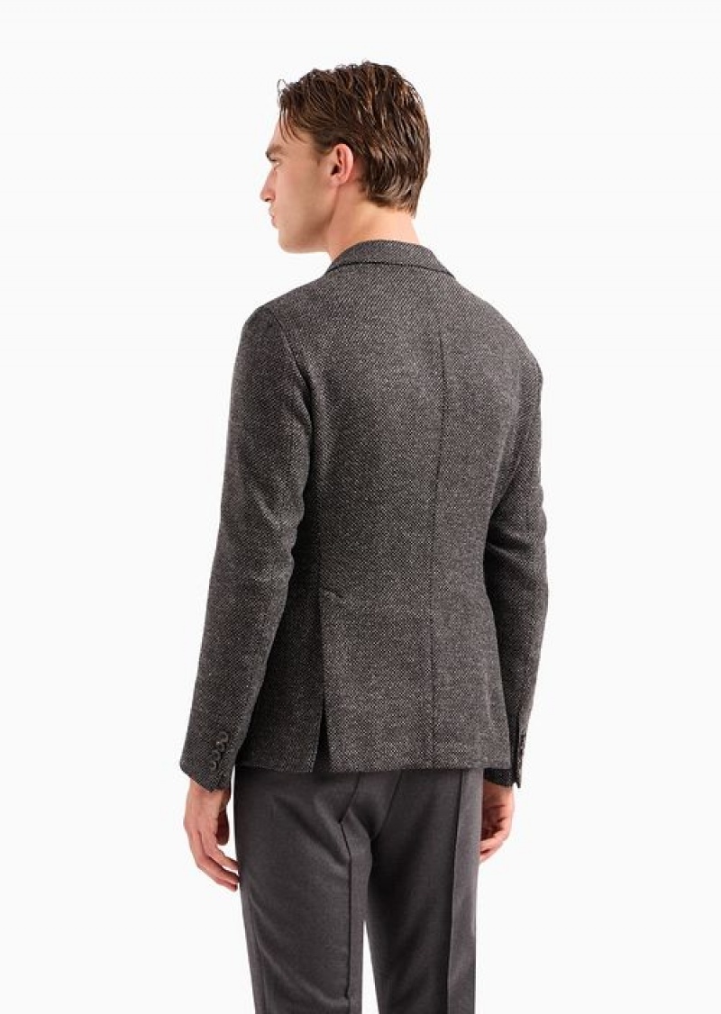 Grey Emporio Armani Modern-fit Single-breasted Jacket In A Virgin Wool Blend Knit-effect Bouclé | EA-SN57804