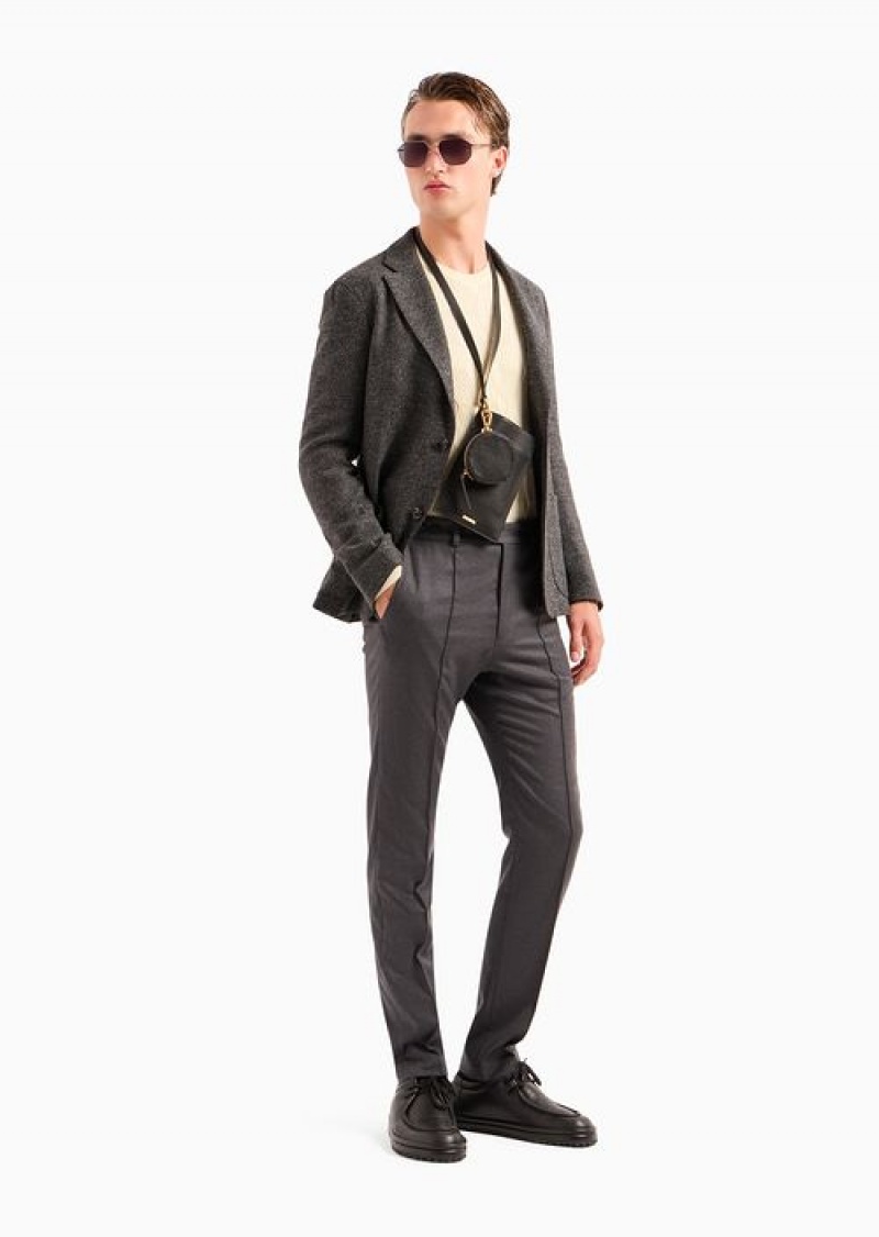 Grey Emporio Armani Modern-fit Single-breasted Jacket In A Virgin Wool Blend Knit-effect Bouclé | EA-SN57804