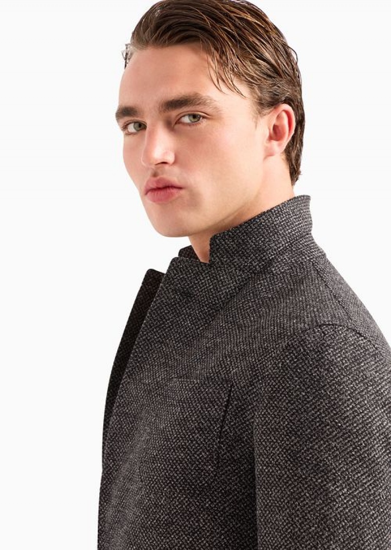 Grey Emporio Armani Modern-fit Single-breasted Jacket In A Virgin Wool Blend Knit-effect Bouclé | EA-SN57804