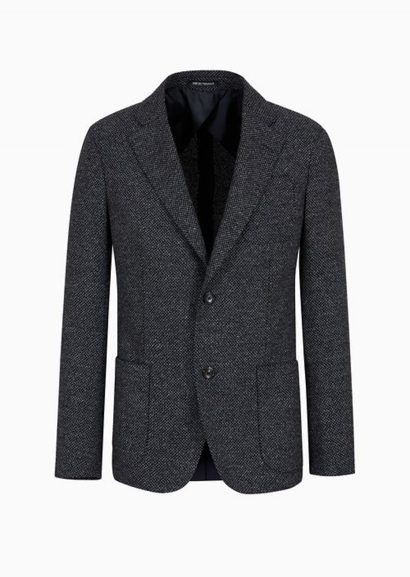 Grey Emporio Armani Modern-fit Single-breasted Jacket In A Virgin Wool Blend Knit-effect Bouclé | EA-SN57804