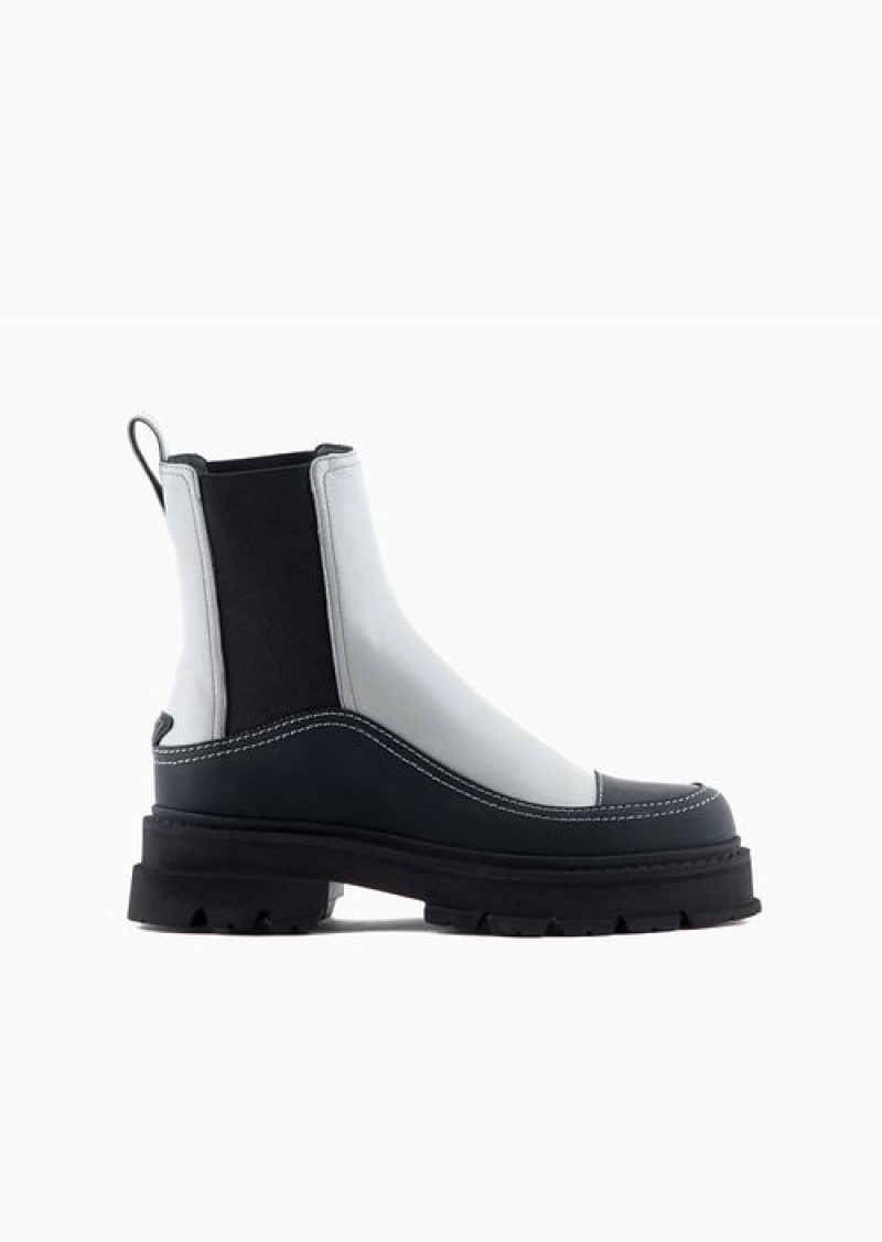 Grey Emporio Armani Nappa Leather Chelsea Boots With Rubberised Details And Chunky Sole | EA-SN57101