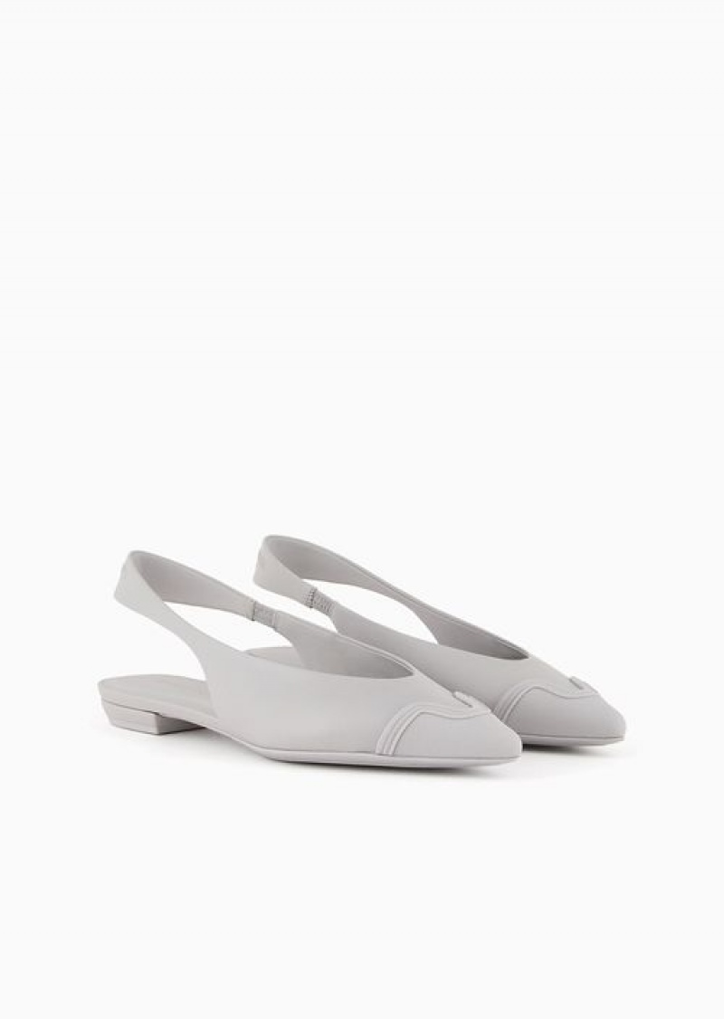 Grey Emporio Armani Nappa Leather Slingback Ballerinas With Rubber Toe | EA-SN57135