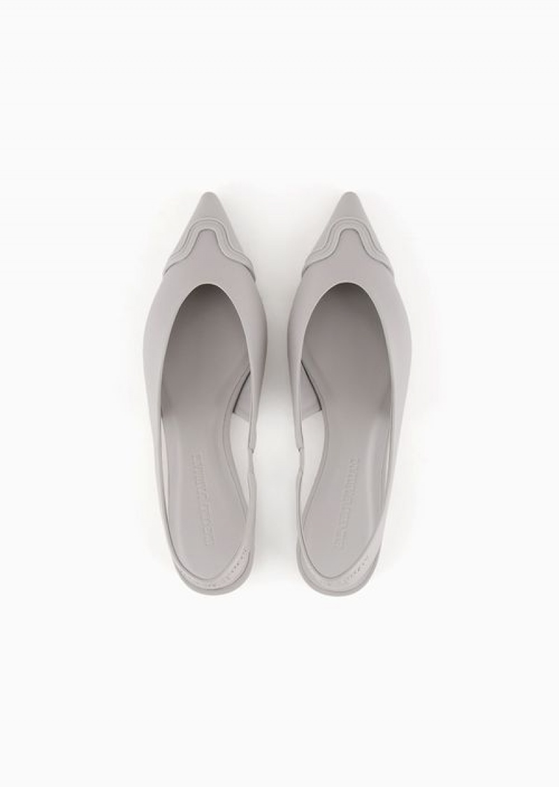 Grey Emporio Armani Nappa Leather Slingback Ballerinas With Rubber Toe | EA-SN57135