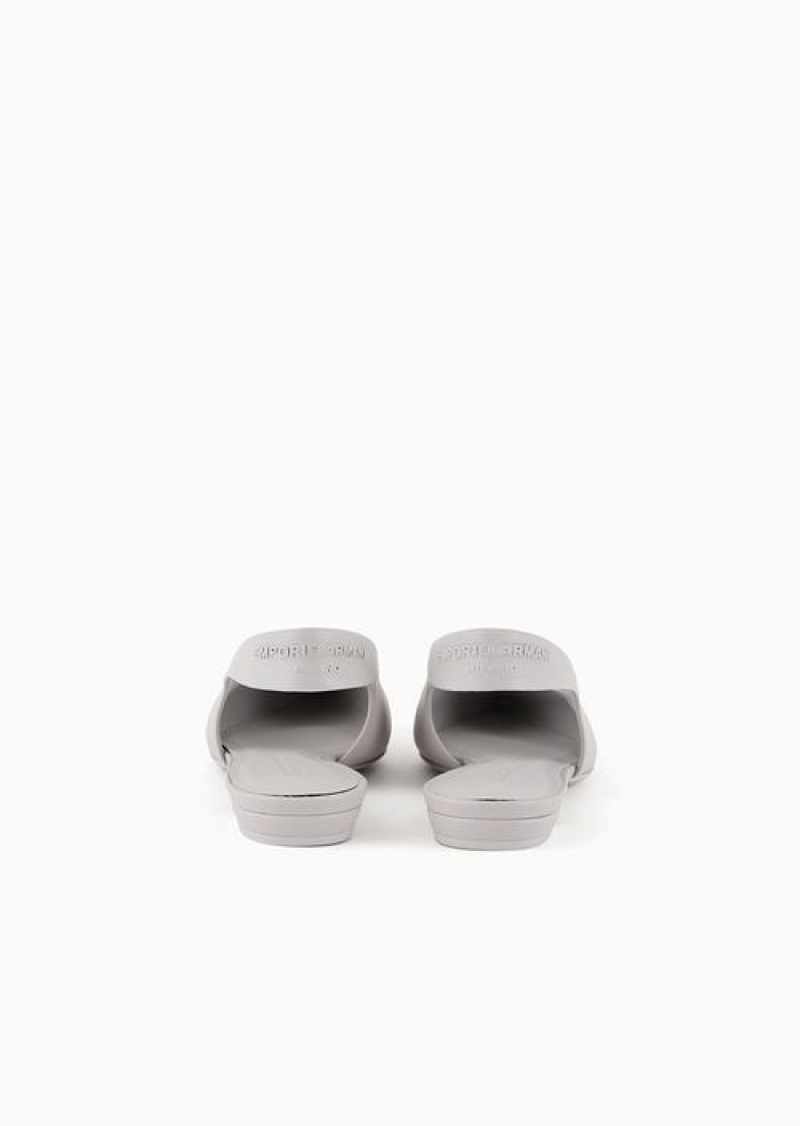 Grey Emporio Armani Nappa Leather Slingback Ballerinas With Rubber Toe | EA-SN57135