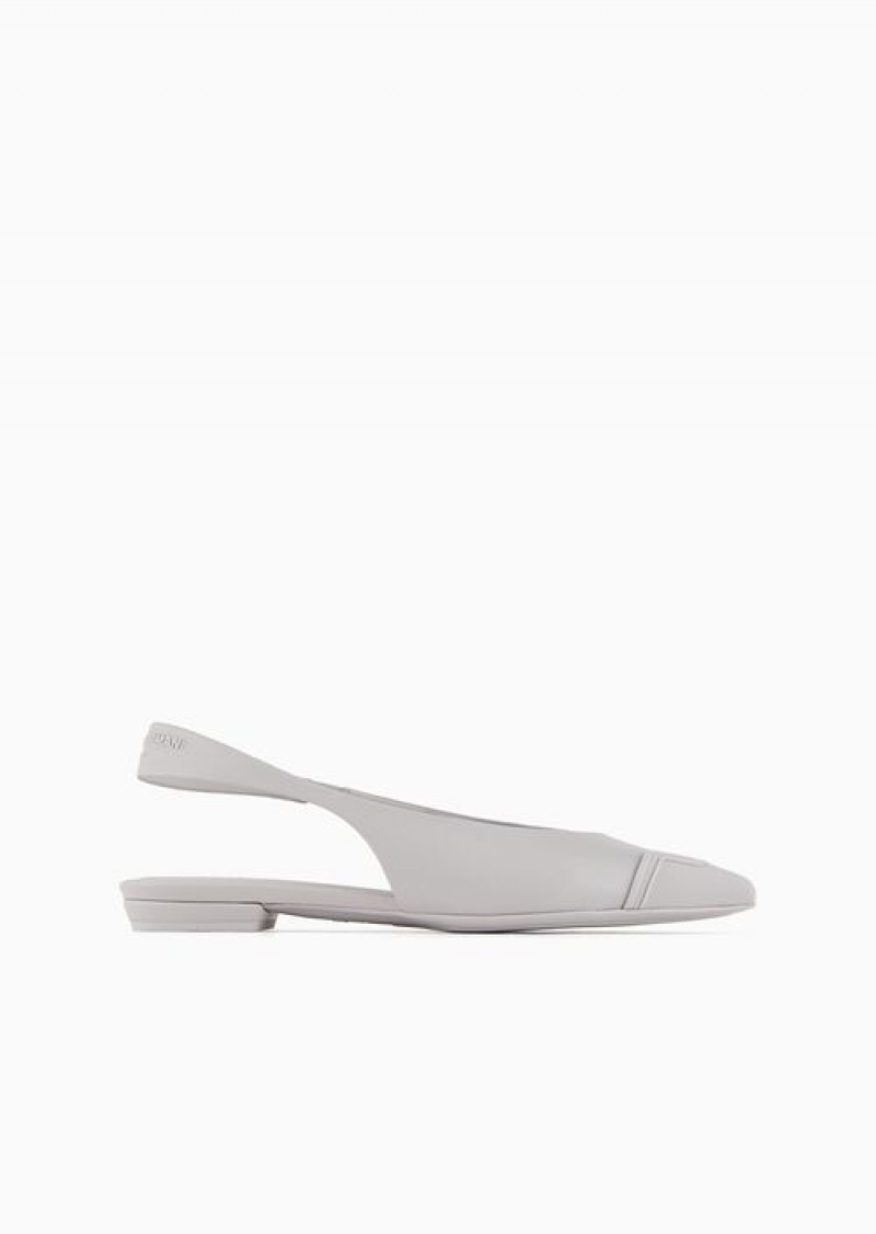 Grey Emporio Armani Nappa Leather Slingback Ballerinas With Rubber Toe | EA-SN57135