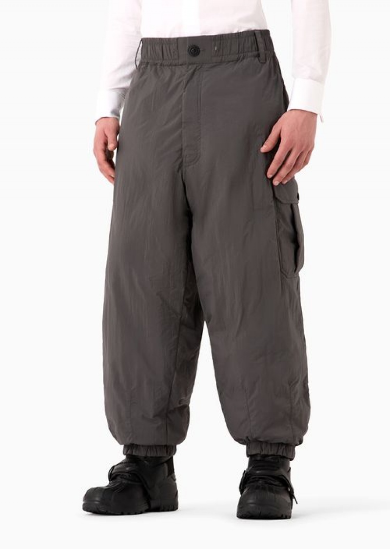 Grey Emporio Armani Nylon Padded Cargo Trousers | EA-SN58275