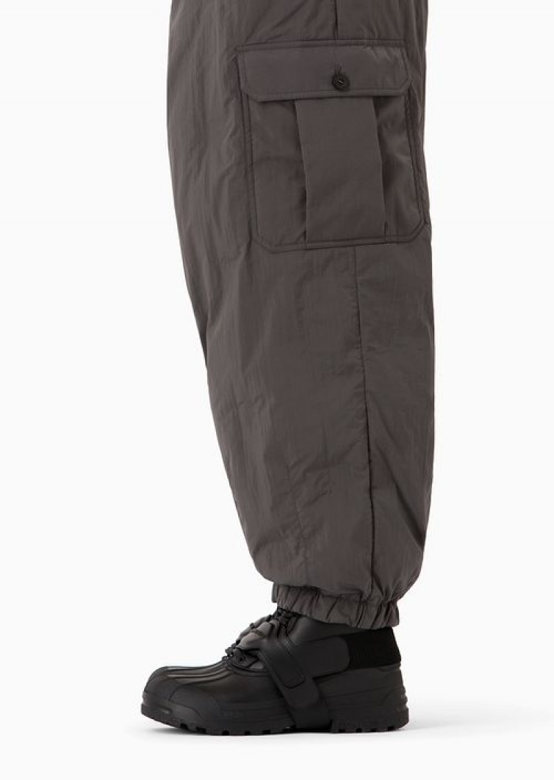 Grey Emporio Armani Nylon Padded Cargo Trousers | EA-SN58275