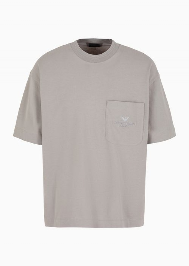 Grey Emporio Armani Oversize Heavy Jersey T-shirt With Pocket And Embossed Logo Embroidery | EA-SN58716