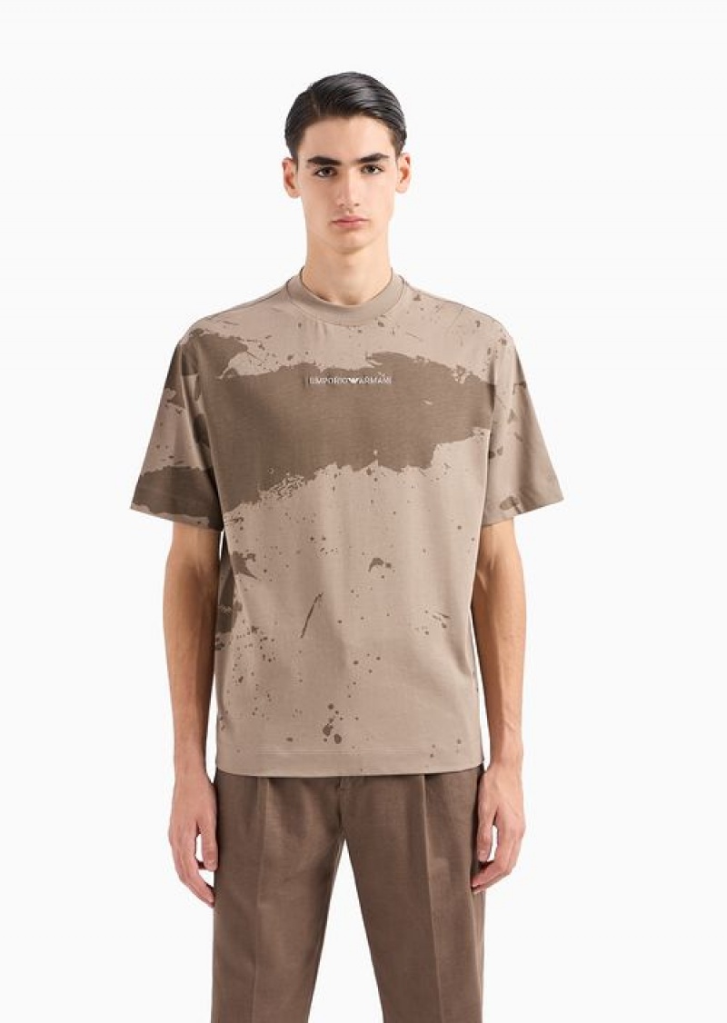 Grey Emporio Armani Oversized-fit Heavyweight Jersey T-shirt With Painted Effect Print | EA-SN58642