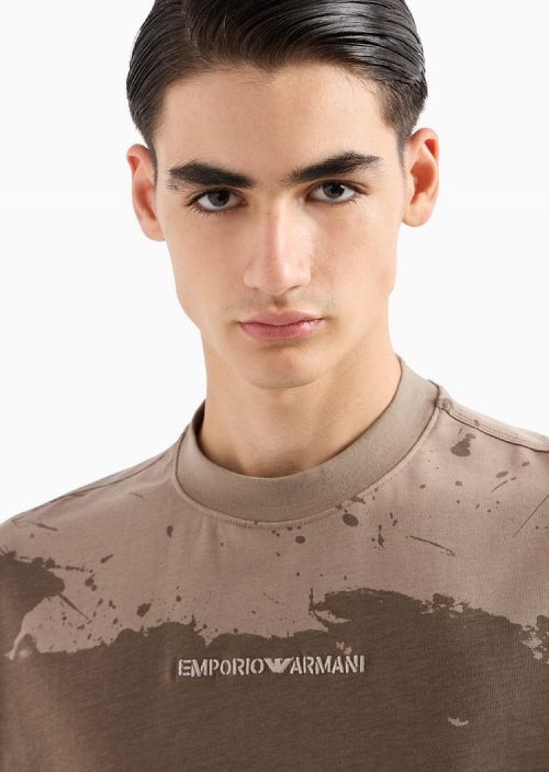 Grey Emporio Armani Oversized-fit Heavyweight Jersey T-shirt With Painted Effect Print | EA-SN58642