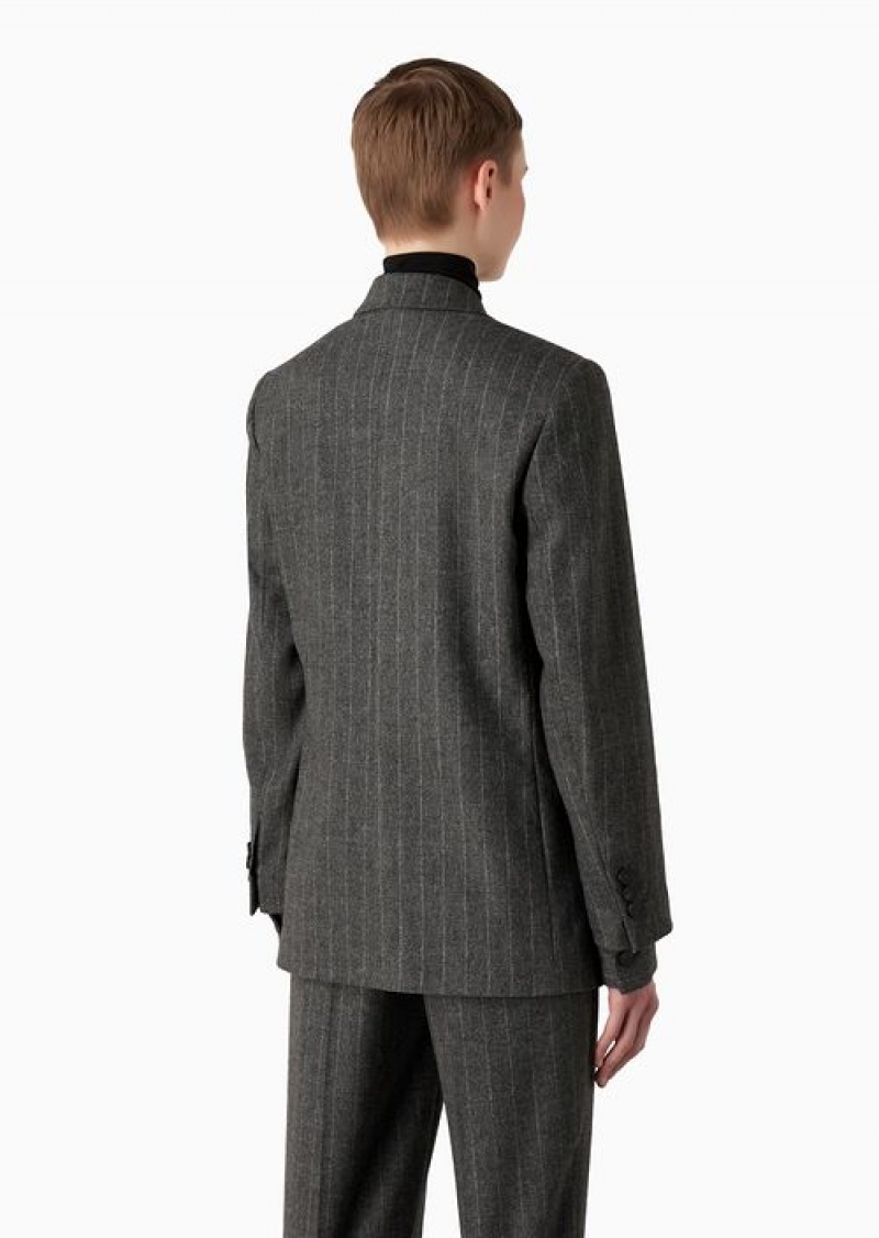 Grey Emporio Armani Single-breasted Blazer In A Pinstriped MéLange Wool Blend | EA-SN56433