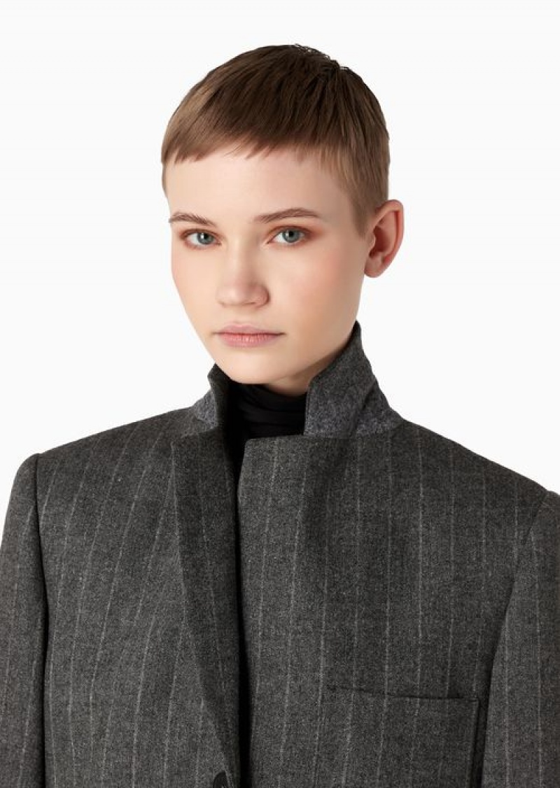 Grey Emporio Armani Single-breasted Blazer In A Pinstriped MéLange Wool Blend | EA-SN56433