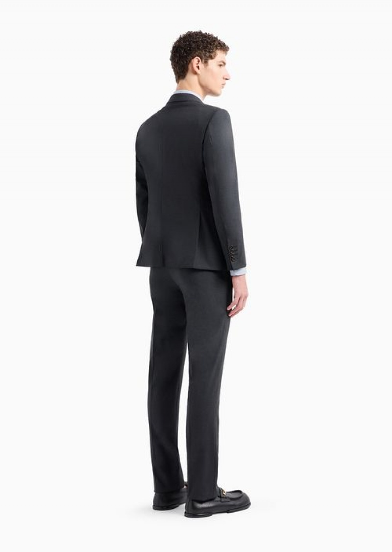 Grey Emporio Armani Single-breasted, Slim-fit Two-way Stretch Virgin Wool Suit | EA-SN58478