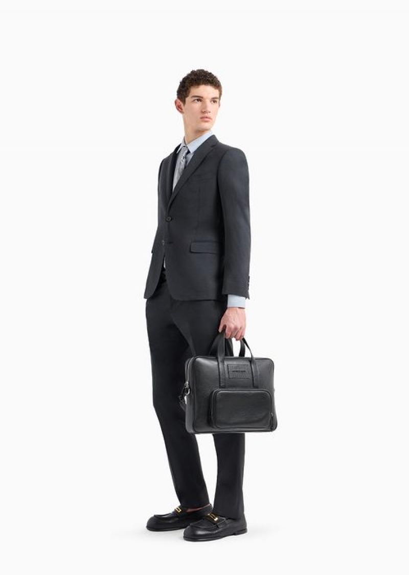 Grey Emporio Armani Single-breasted, Slim-fit Two-way Stretch Virgin Wool Suit | EA-SN58478