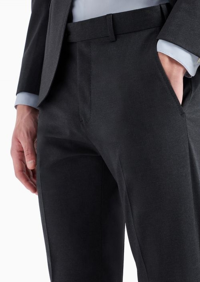 Grey Emporio Armani Single-breasted, Slim-fit Two-way Stretch Virgin Wool Suit | EA-SN58478