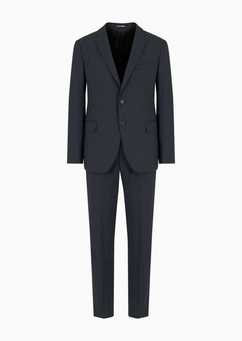 Grey Emporio Armani Single-breasted, Slim-fit Two-way Stretch Virgin Wool Suit | EA-SN58478