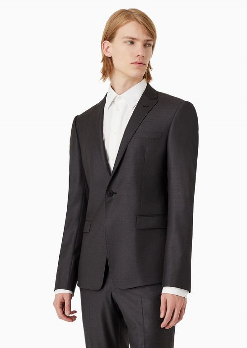 Grey Emporio Armani Single-breasted, Virgin-wool Jacket | EA-SN57815