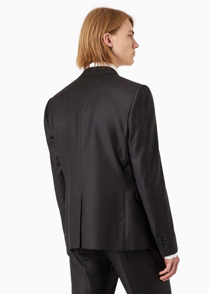 Grey Emporio Armani Single-breasted, Virgin-wool Jacket | EA-SN57815