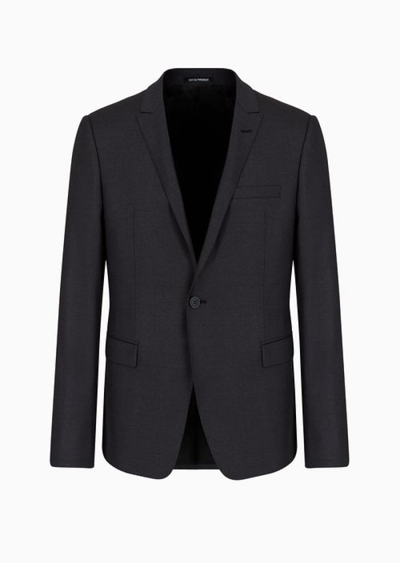 Grey Emporio Armani Single-breasted, Virgin-wool Jacket | EA-SN57815